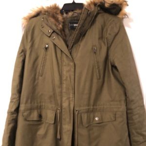 BNCI Blanc Noir Olive Green FauxFur Lined Anorak L